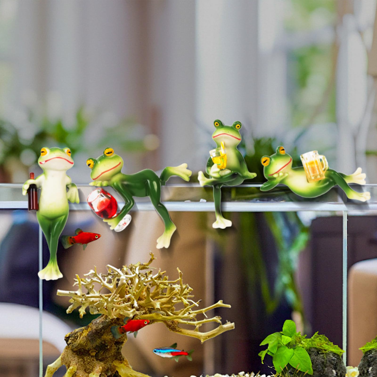 feliend Frog Statue 4 Pack,Tipsy Resin Decor Outdoor,Cute Figurines for Garden Balcony Potted Plant Hangers for Flower Yard Lawn