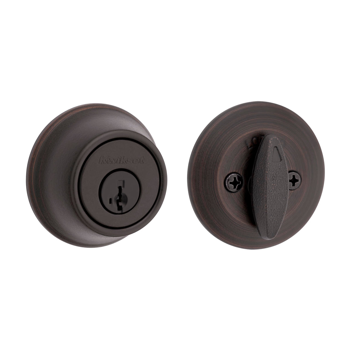 Kwikset 660 Deadbolt Lock, Venetian Bronze Round Exterior Keyed Front Entry Door, Pick Resistant SmartKey Rekey Security, Single Cylinder Dead Bolt