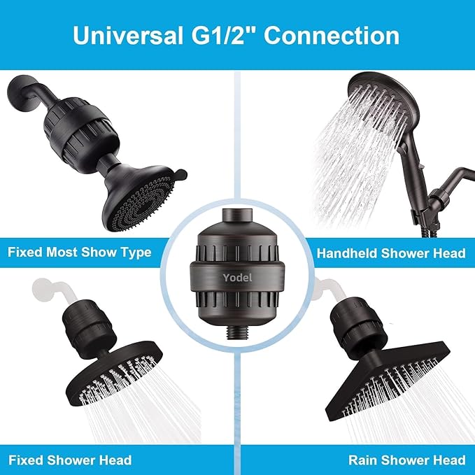 Yodel Shower Water Filter Oil Rubbed Bronze - Shower Head Filter for Hard Water - Water Softener to Remove Chlorine and Fluoride,Improve Hair and Skin Condition