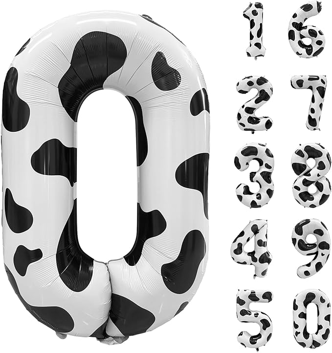 Cow Print Number Balloons, Large Foil Number 0 Balloon 40 Inch Cow Balloon for Boys Girls Birthday Decoration Cow Themed Birthday Party Decorations Farm Animal Party Supplies