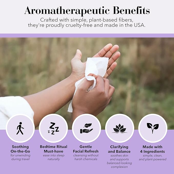Herban Essentials - Lavender Wipes & Towelettes - Essential Oil Wipes for Make Up, Hands, Face & Body - Travel Size Essentials and Toiletries - Natural, Individually Wrapped and Disposable - 7 Count