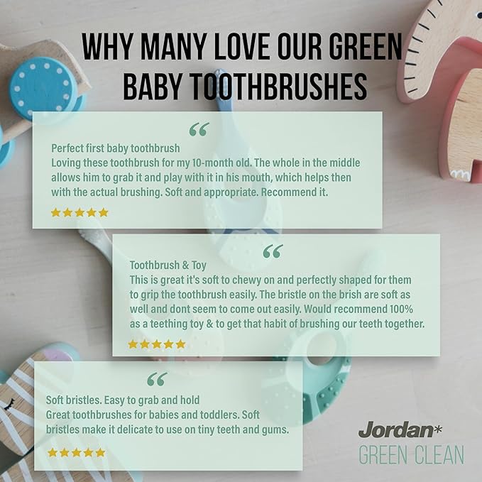Jordan* ® | Green Clean Toothbrush | Award Winning Sustainable Toothbrush Made from Recycled Materials | Eco-Friendly | Scandinavian Design | Soft Bristle Toothbrush | Adult Toothbrush x 4 Units + Bab
