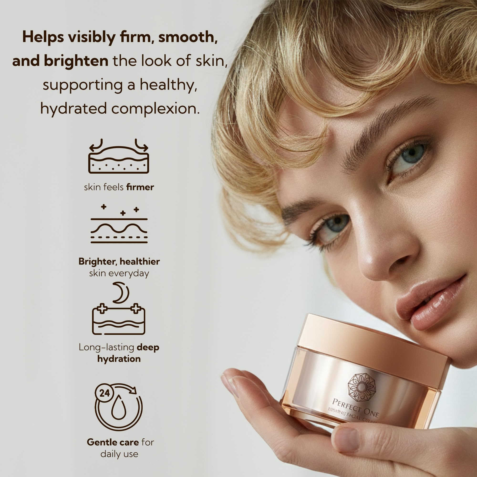 PERFECT ONE Firming Face Cream – Anti-Aging Collagen Moisturizer with Hyaluronic Acid, Niacinamide, and Squalane for firmer, brighter hydrated skin – All-in-One Skin Tightening Facial & Eye Cream, 50g
