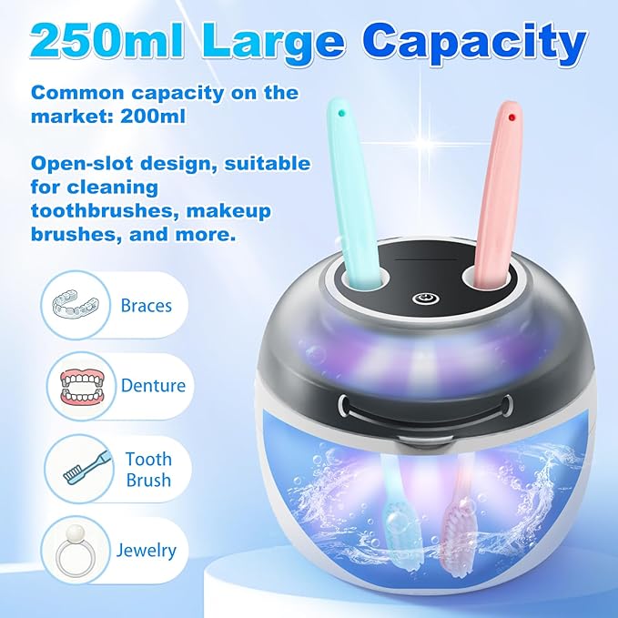 2025 Ultrasonic Retainer Cleaner, 4 UV Lights, 45kHz Deep Clean, Retainer Cleaner Machine for Dentures, Anti Grinding Mouth Guard, Braces, Toothbrush Heads, Toothbrush