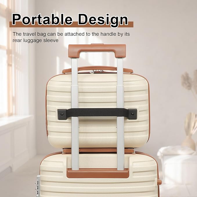 Joyway Carry On Luggage 20 Inch Expandable Suitcase with Spinner Wheel, 4 Piece Hard Shell Luggage Set with TSA Lock(White brown)