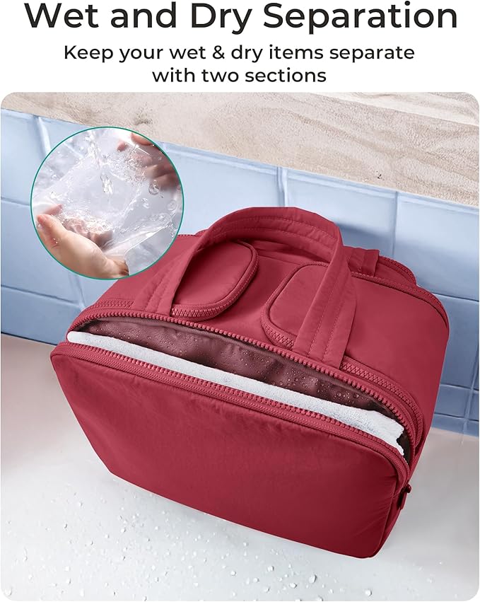 BAGSMART Travel Toiletry Bag, Puffy Toiletry Bag for Women, Wide-open toiletry bags for traveling, Large Travel Cosmetic Makeup Bag Organizer for Accessories,Toiletrie (Vintage Berry)