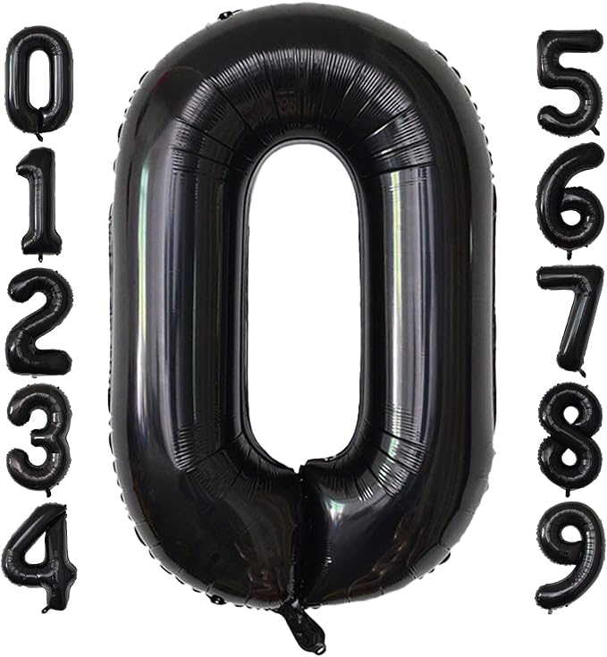Number Balloons Black Party Balloon - Giant Number 0 Balloon, 40 Inch Large Balloon for Birthday Decorations, Black Party Supplies for Men Women