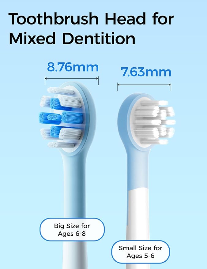 SEAGO Kids Electric Toothbrushes for Ages 5-8 with 2 Sizes Soft Brush Heads, Soft Silicone Handle, 2-Min Timer, IPX7 Waterproof, 35000VPM, Rechargeable 70 Day Battery Life with Charging Base (Blue)