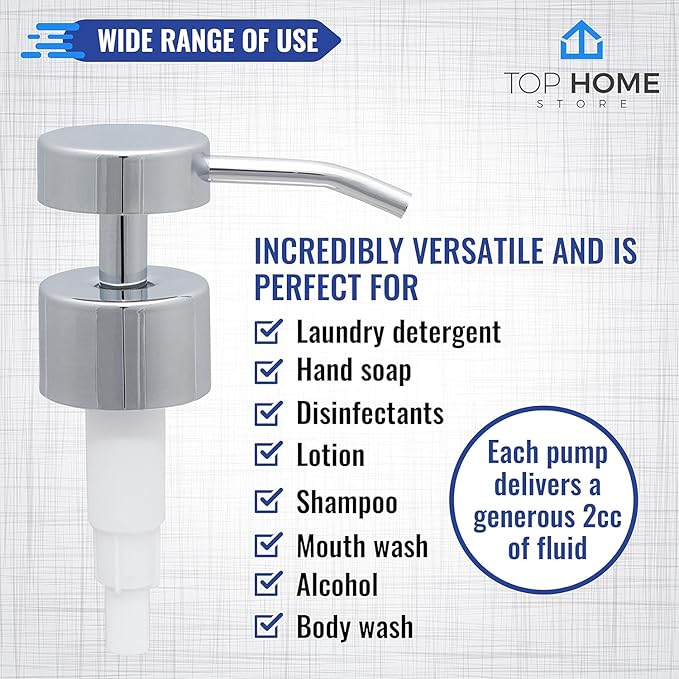 Elegant Flat Top Stainless Steel Soap and Lotion Dispenser Pumps (Chrome, 4 Pack)