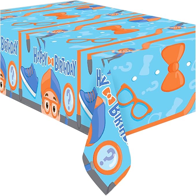 Treasures Gifted Officially Licensed Blippi Birthday Party Supplies - Pack of 1 - Large Rectangular Blippi Tablecloth 54in x 108in - Blippi Party Decorations for Tabletop - Happy Birthday Tablecloth