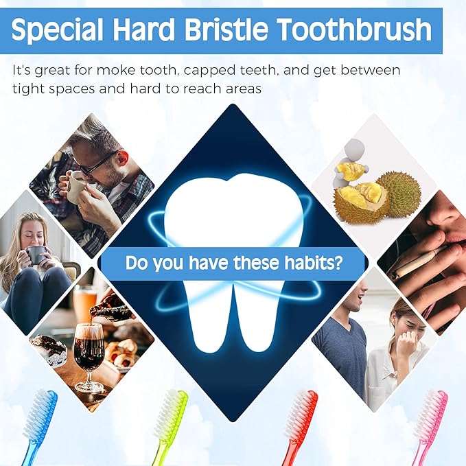 Zopeal Extra Hard and Firm Toothbrush for Adults Bulk Huge Large Long Head Bristle Full Head Manual Toothbrush for Whitening Cleaning(12 Pieces)