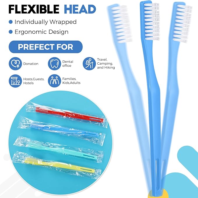 CHENGU 200 Pack Individually Wrapped Disposable Toothbrush Bulk Single Use Toothbrush with Soft Bristle for Women Men Adult Hotels Guest Travel Donation(Multicolor)