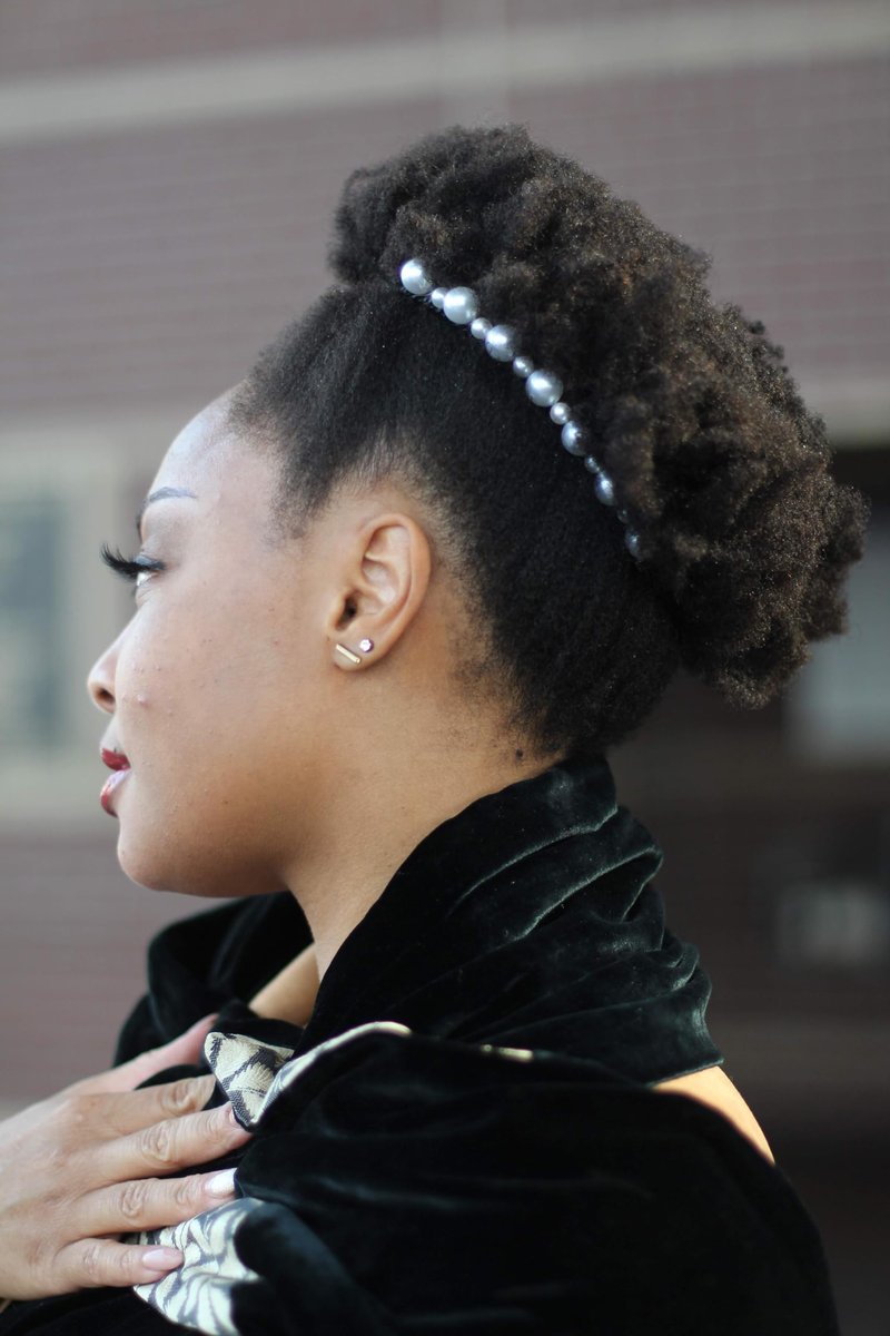 Stretch Banana clips (2-Pack) - Hair Combs for Thick or Natural Hair - Comfortable all-day hold for updo hairstyles (Large, Black Satin Cord wrap and White faux Pearl bead)