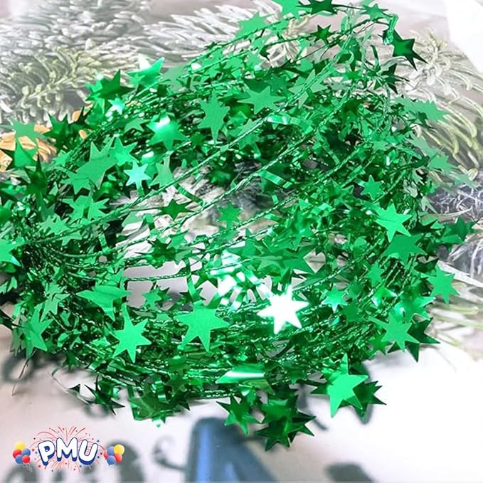 PMU 75 Ft Star Wire Shiny Garland Green - Halloween, Christmas Party, Wedding, Birthday, Festive Home Decoration Ornament Green (3pc-25Ft Each)