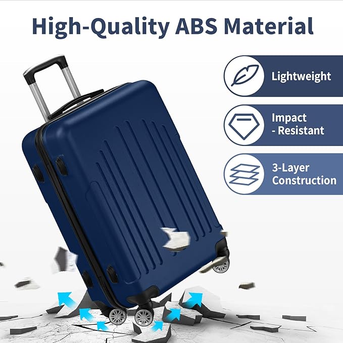 Karl home Luggage Sets 3 Piece, ABS Hardside Suitcase Set with Double Spinner Wheels & TSA Lock for Travel Business, 3-Piece Set (20/24/28), Navy Blue
