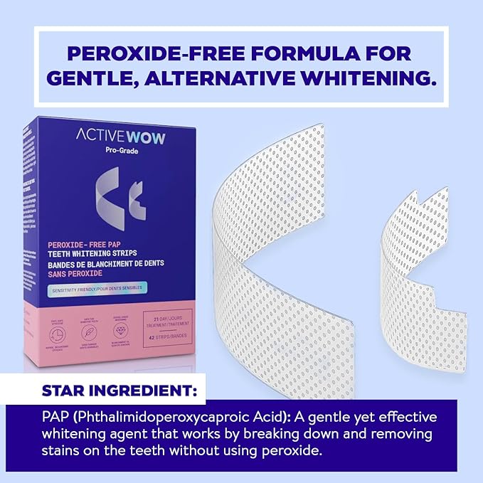 Active Wow 24k White Teeth Whitening Strips - Sensitive Teeth Whitening - 21-Day Kit, 42 Whitener Strips