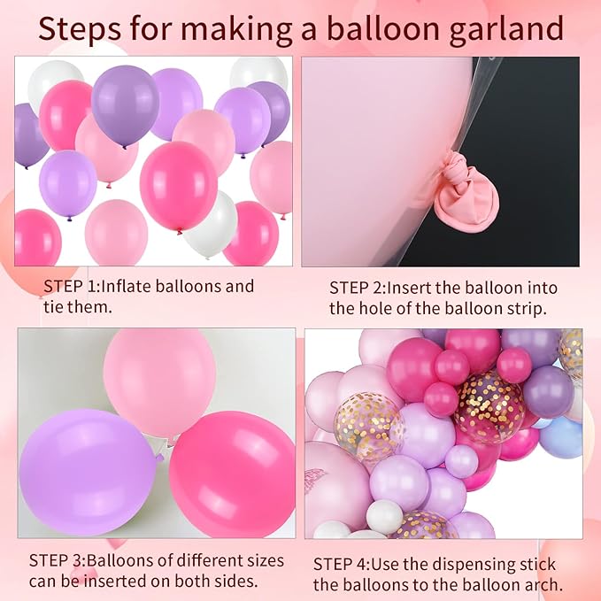 Pink and Purple Balloon Garland Arch Kit, Butterfly Balloon Arch Kit with Hot Pink Purple Gold Confetti Balloons for Bridal Shower Wedding Butterfly Birthday Party Decoration