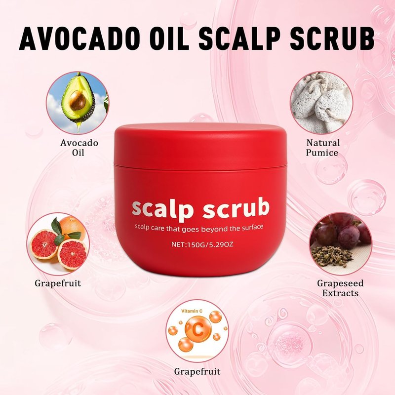 Avocado Oil Scalp Scrub, Rich in Grapefruit Extract, Grapeseed Extract, and Pumice, Natural Scrub & Dry Scalp, Gluten Free, Vegan