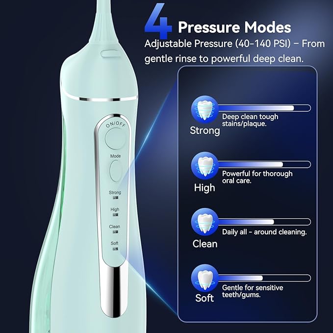 Water flossers for Teeth Pick, Portable Oral Irrigator Dental with 4 Modes 5 Jet Tips, IPX7 Rechargeable Water Tooth Flosser for Braces Sensitive Gum Care, 300ml Tank for Home Travel Use