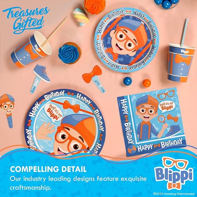 Treasures Gifted Officially Licensed Blippi Birthday Party Supplies - Pack of 1 - Large Rectangular Blippi Tablecloth 54in x 108in - Blippi Party Decorations for Tabletop - Happy Birthday Tablecloth