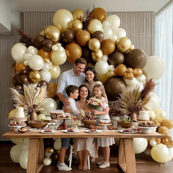 Brown Balloon Arch Kit Double Stuffed Dark Tan Pearl White Sand Gold Balloon Garland for Neutral Birthday Baby Shower Gender Reveal Bridal Graduation Party Decorations