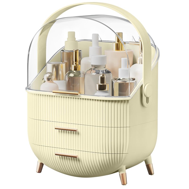 BTGGG Makeup Organizers, Make Up Organizer for Vanity, Countertop Cosmetic Storage with Drawers and Transparent Cover for Bedroom Bathroom, Maize-yellow