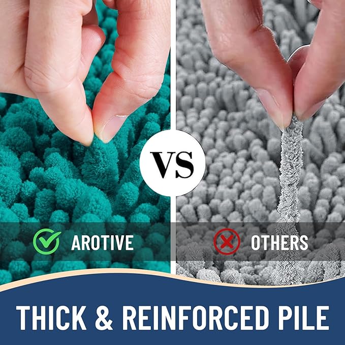 Arotive Luxury Chenille Bathroom Rug Mat, Extra Soft Thick Absorbent Shaggy Bath Rugs, Non-Slip Machine Wash Dry, Plush Bath Mats for Bathroom, Shower and Tub, 47x24, Lake Blue