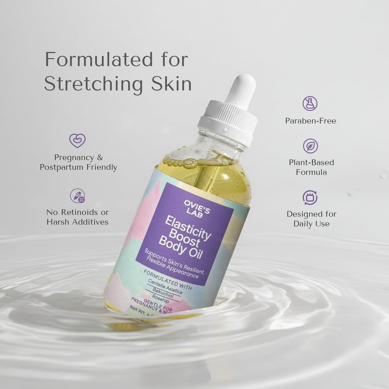 Belly Oil for Pregnant Women – Oil for Stretch Marks During Pregnancy & Postpartum, Pregnancy Stretch Mark Support with Centella Asiatica, Lightweight Body Oil