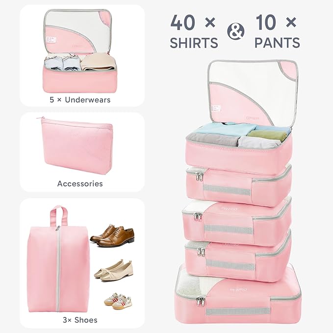 10 Set Packing Cubes for Travel, Gifts for Women Mom,Anti-Tearing Suitcase Organizer for Luggage with Shoe & Hanging Toiletry Bag,OlarHike Vacation Essentials & Accessories for Cruise Ship