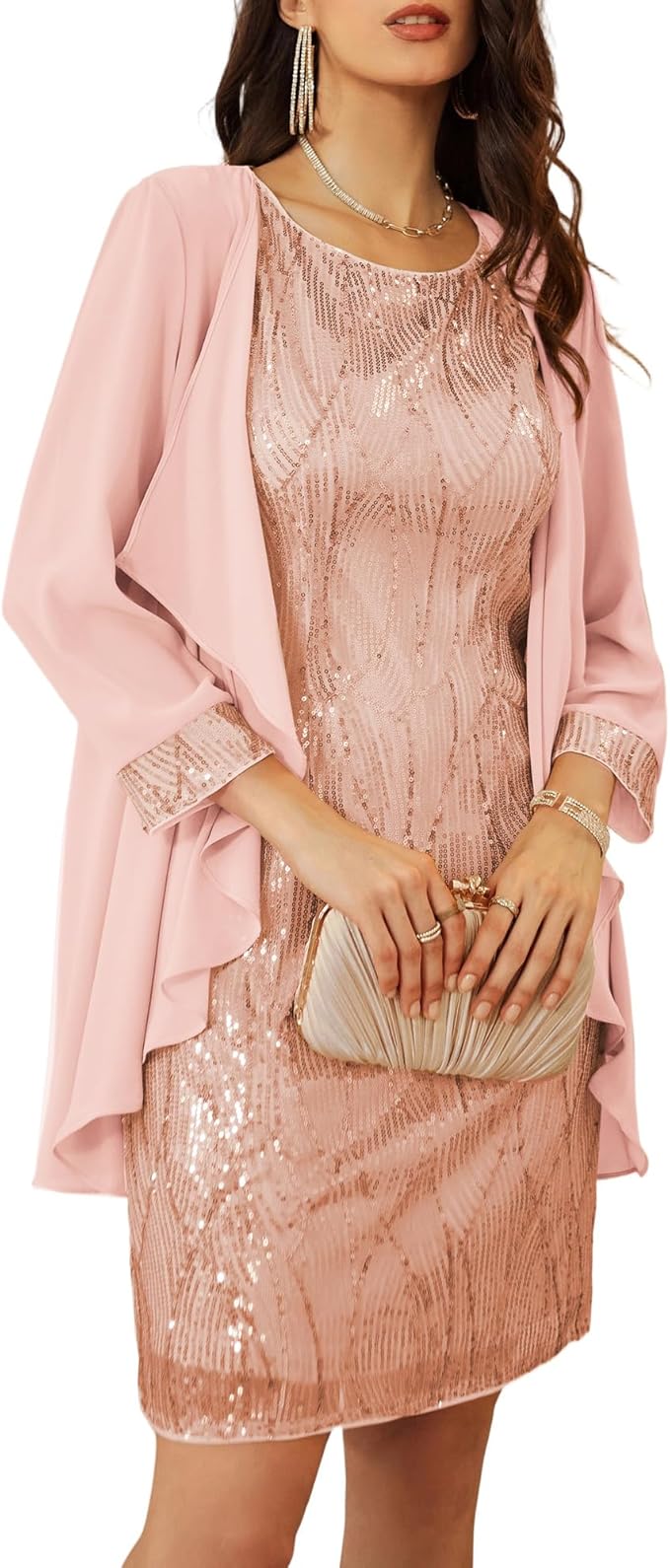 GRACE KARIN Women's Sequin Dress - Wedding Guest & Mother of The Bride Formal Dress - Two Piece Knee Length