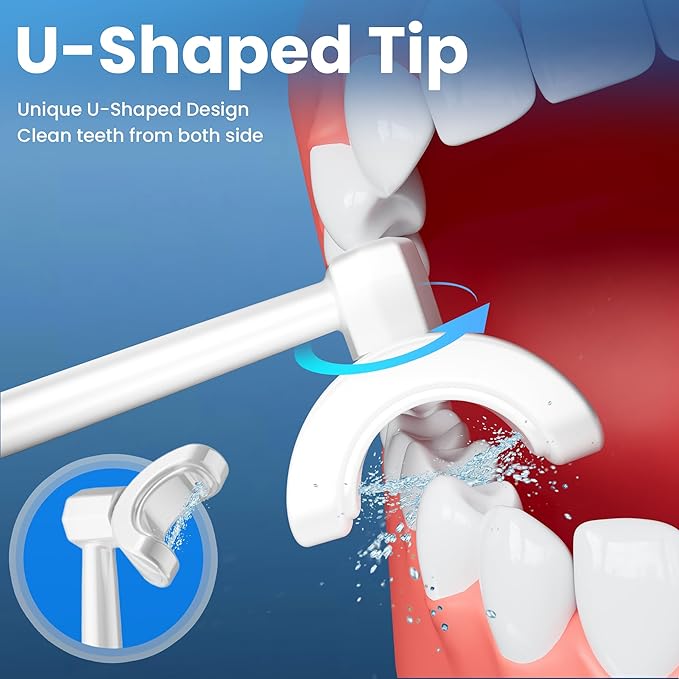 Cordless Water Flosser for Teeth, U-Shaped Flossing 360° Deep Clean, 5 Modes 7 Jet Tips for Adult & Child, Portable Rechargeable Dental Flosser Pick for Braces, Travel, 350ML Large Tank