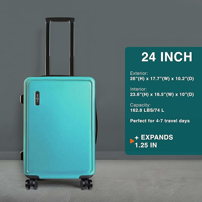 TRAVELARIM Luggage Sets 2 Piece, 24 Inch Suitcase and 28 Inch Luggage with Spinner Wheels, Durable Hard Shell Suitcase Set, Expandable Travel Suitcases with Wheels, Teal