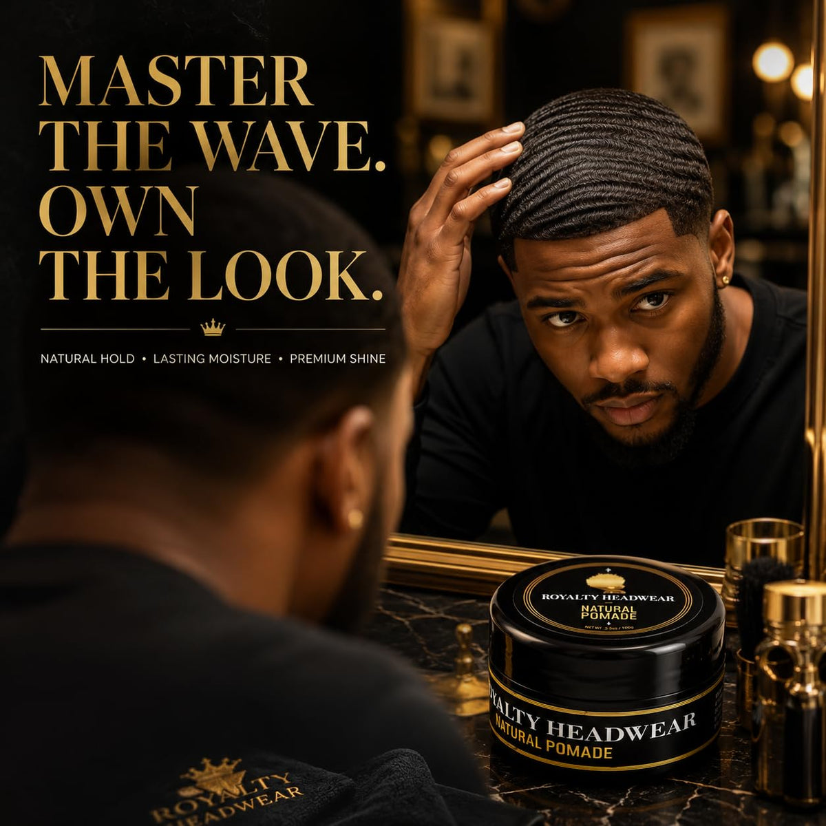 Royalty Headwear Natural Wave Pomade – Silky & Moisturized Hair, Strong Hold, Easy Wash – Men’s Grooming Supplies, Natural Ingredients (3.5oz)