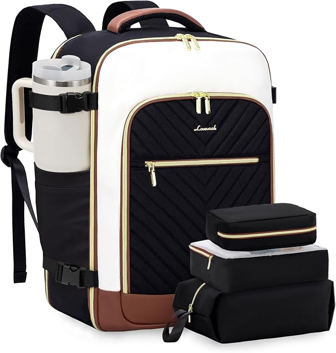 LOVEVOOK Large Travel Backpack for Women, TSA Carry on Backpack for Airplanes, 40L Personal Item Travel Bag for Women fits 17" Laptop,Waterproof Carry on Bag Airplane Approved with 3 Packing Cubes