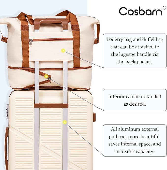 Cosbarn Carry On Luggage Set 22x14x9 Airline Approved, 3 Piece 20 Inch Lightweight ABS Hardside Suitcases with Wheels and TSA Lock, Durable Waterproof Travel Suitcase for Men Women