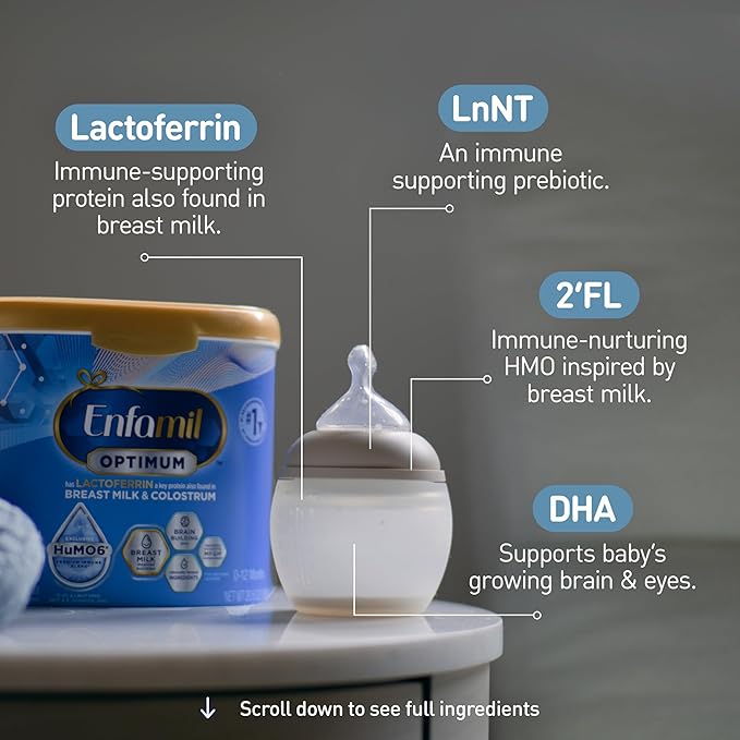 Enfamil Optimum (Enspire), Our Closest Formula to Breast Milk, Immune-Supporting Lactoferrin and Brain-Supporting DHA Baby Formula, 20.5 Oz, Pack of 4