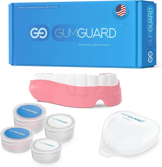 GumGuard PRO Denture Mouthguard Set - Soft, Customizable Fit Relief for Grinding & Clenching - Ideal for Denture Wearers & Implant Patients Lower White and Pink Pro Guard Set