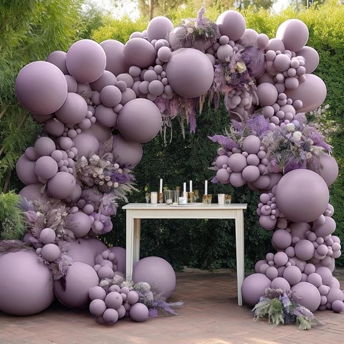 Dusty Purple Balloons Double Stuffed Dark Purple Balloons 18/12/5 Inch Retro Lilac Pastel Lavender Balloon Garland Arch for Wedding Birthday Baby Shower Bridal Shower Mother's Day Party Decorations