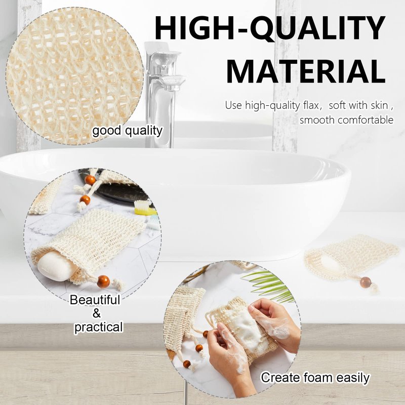 Cunhill 40 Pack Soap Saver Bag Exfoliating Soap Pouch with Drawstring Bar Wooden Bead Foaming and Drying Exfoliating Net for Bath and Shower (3.5x5.5 Inch)