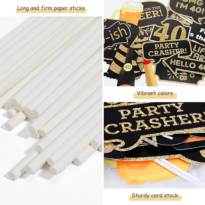 40th Birthday Photo Booth Props - 41 Pcs Black and Gold Decor, Funny Milestone Party Supplies for Men & Women, Retro 1986 Theme Selfie Station Accessories for Surprise Party, 40th Celebration Bash