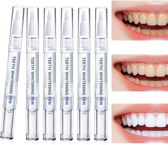Teeth Whitening Pen - (6 Pack) Professionally Stain Removal Teeth Whitening Gel Formula,No Sensitivity, Enamel Safe, Travel-Friendly Teeth Whitening Gel Pen, Gentle Formula （Transparent）