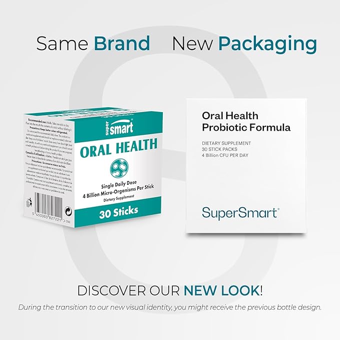 Supersmart - Oral Health Probiotics 4 Billion CFU per Day - Dental Health & Bad Breath Treatment (Halitosis) | Non-GMO & Gluten Free - 30 Sticks