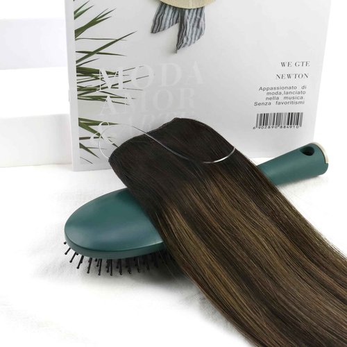 Ugeat Wire Hair Extensions Human Hair Brown Remy Invisible Wire Hair Extensions Balayage Dark Brown Mix Chestnut Brown Real Human Hair Extensions for Women Silky Straight 80g 18 Inch