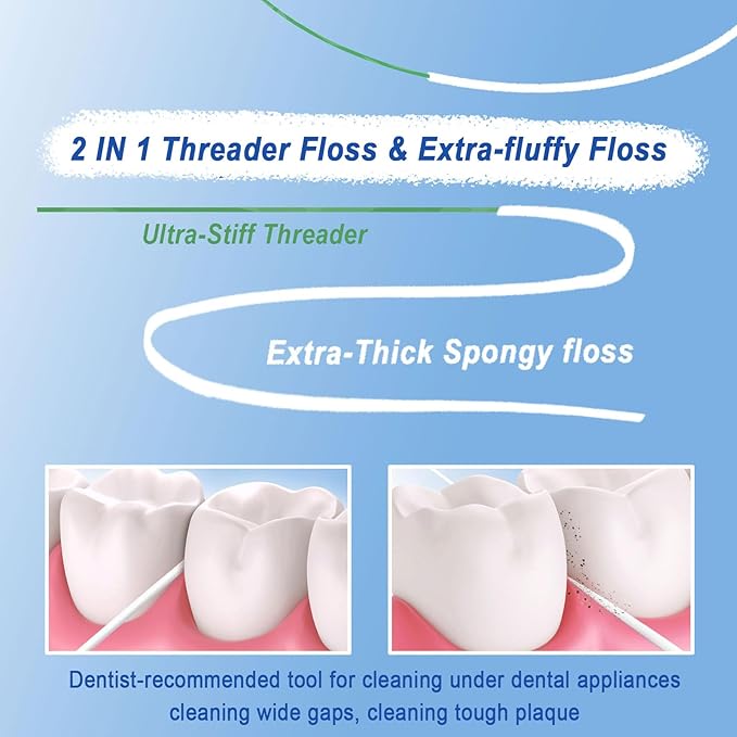 840D Fluffy Floss Threaders,Deep Clean Dental Floss for Braces, Bridges, and Implants,Super Floss, 50 Count, Pack of 1