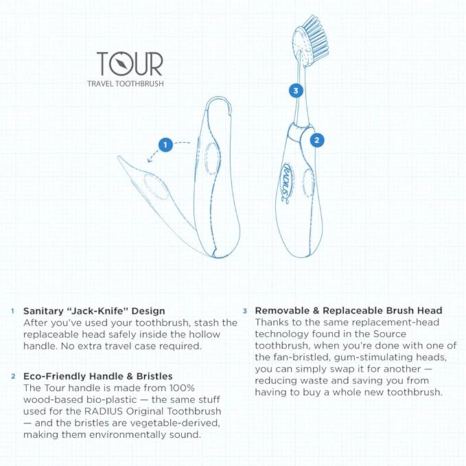 RADIUS Tour Travel Brush & Case With Replaceable Brush Head ADA Accepted Toothbrush Improve Gum Health - Red - Pack of 1