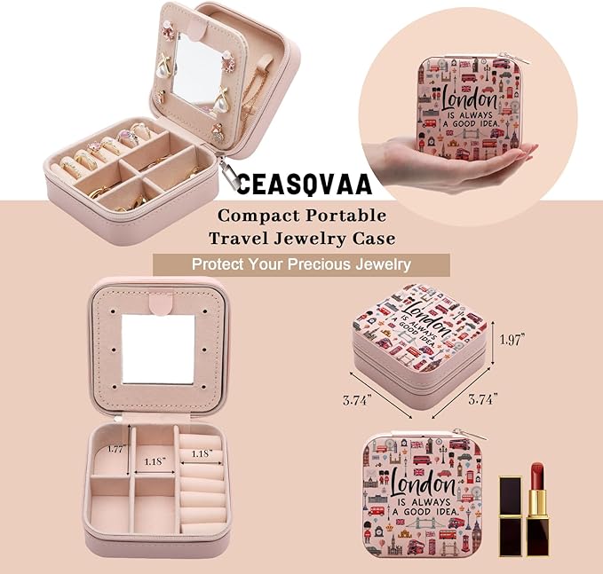 London Travel Gift Jewelry Box for Women, London Lover Souvenirs Gifts, London City Themed Gifts for Traveller Women Friends, London Trip Gift Travel Small Travel Jewelry Case Organizer