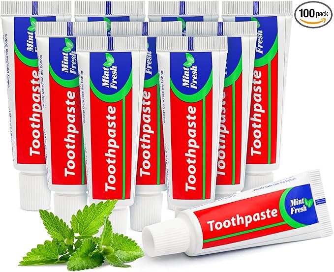 100 pcs Travel Size Toothpaste Bulk, 0.88oz/25 Grams Small Toothpaste Travel Size Bulk 4x1.4 inches Mint Mini Disposable Toothpastes for Hotel,Guests,Homeless,Charity