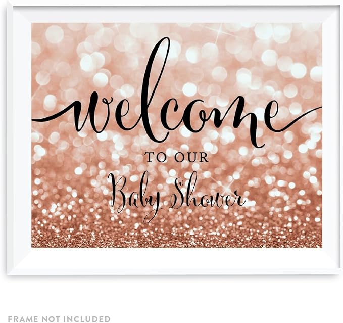 Andaz Press Baby Shower Party Signs, Glitzy Rose Gold Glitter, 8.5x11-inch, Welcome to our Baby Shower, 1-Pack, Bokeh Colored Party Supplies