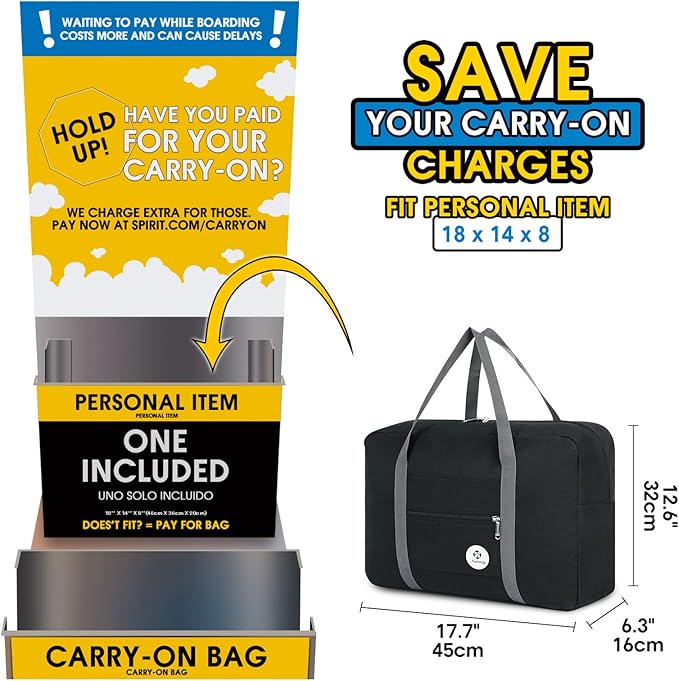 For Spirit Airlines Personal Item Bag Foldable Travel Duffel Bag Tote Carry on Luggage Duffle Overnight for Women and Men