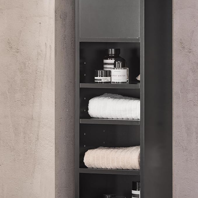 SoBuy Narrow Bathroom Storage Cabinet, Tall Slim Bathroom Organizers and Storage for Small Spaces, Freestanding Skinny Cabinet with Doors and Shelves for Tight Corners, Black BZR34-SCH